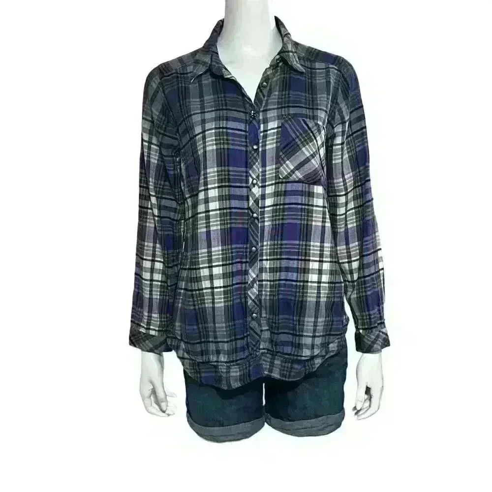 Soft Surroundings Plaid Button Up Long Sleeve Shirt Size Small - Picture 10 of 10
